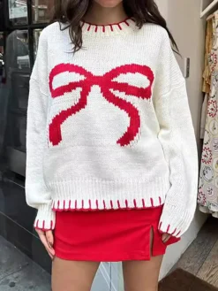 Contrast Binding Bow Sweater