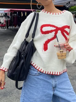 Contrast Binding Bow Sweater