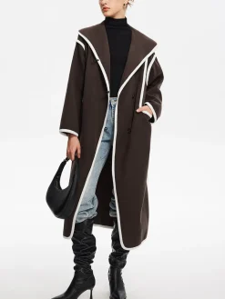 Contrast Binding Breasted Long Coat