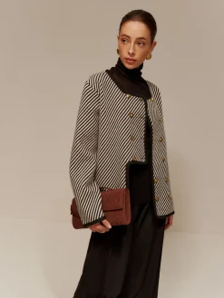 Contrast Binding Button Short Coat