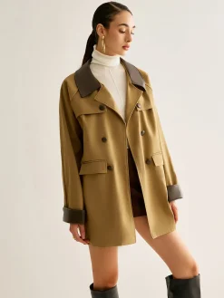Contrast Binding Button Trench Coat