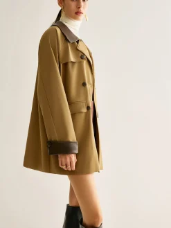 Contrast Binding Button Trench Coat