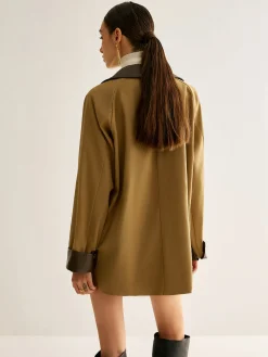 Contrast Binding Button Trench Coat