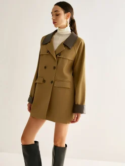 Contrast Binding Button Trench Coat