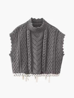 Contrast Binding Cable Sweater Vest