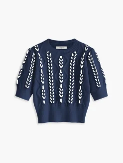 Contrast Binding Corset Cable Knit Top
