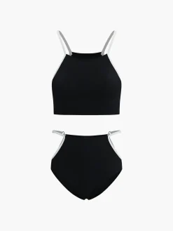 Contrast Binding Cutout Bikini Set