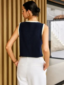 Contrast Binding Golden Button Sweater Vest