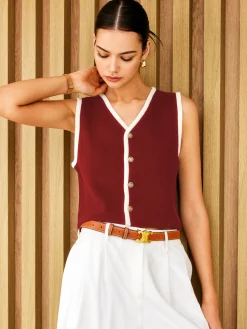 Contrast Binding Golden Button Sweater Vest