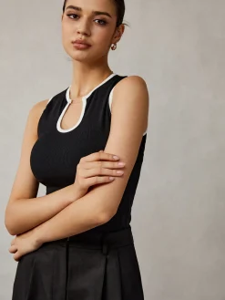 Contrast Binding Keyhole Neckline Tank Top