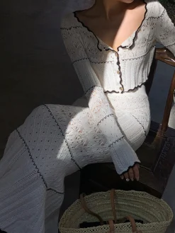 Contrast Binding Knit Maxi Skirt