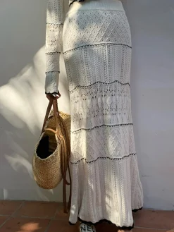 Contrast Binding Knit Maxi Skirt