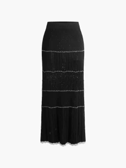 Contrast Binding Knit Maxi Skirt