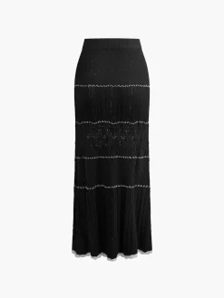 Contrast Binding Knit Maxi Skirt