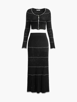 Contrast Binding Knit Maxi Skirt