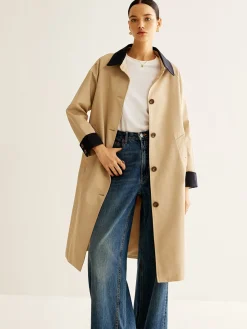Contrast Binding Long Trench Coat