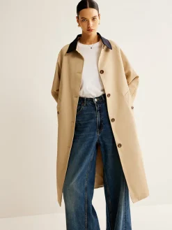 Contrast Binding Long Trench Coat