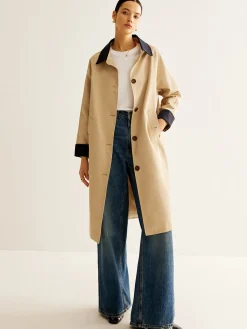 Contrast Binding Long Trench Coat