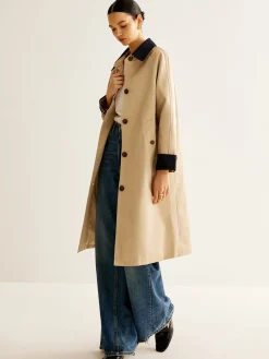 Contrast Binding Long Trench Coat