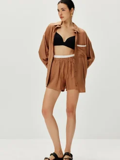 Contrast Binding Loose Shorts Set