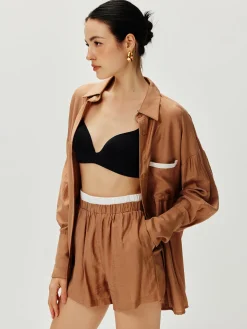 Contrast Binding Loose Shorts Set
