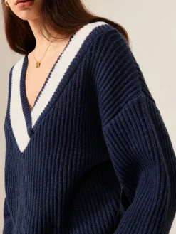 Contrast Binding Off-Shoulder Sweater
