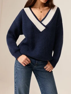 Contrast Binding Off-Shoulder Sweater