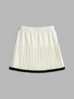 Contrast Binding Pleated Mini Sweater Skirt