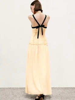 Contrast Binding Pleated Long Dress