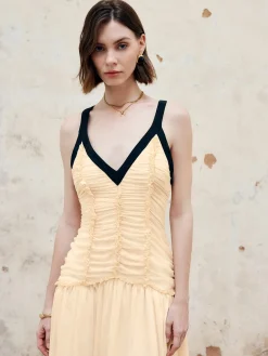 Contrast Binding Pleated Long Dress
