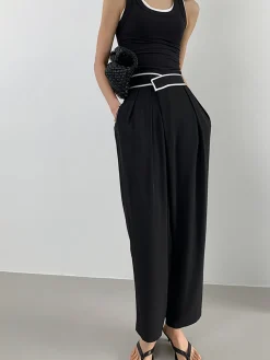 Contrast Binding Relaxed Casual Pants