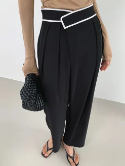 Contrast Binding Relaxed Casual Pants
