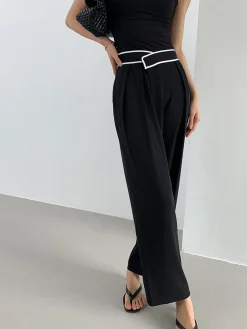 Contrast Binding Relaxed Casual Pants