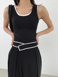 Contrast Binding Relaxed Casual Pants