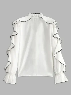 Contrast Binding Ruffle Thin Blouse