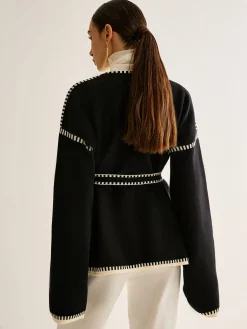 Contrast Binding Split Cardigan With Belt