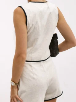 Contrast Binding V-Neck Sleeveless Shorts Set