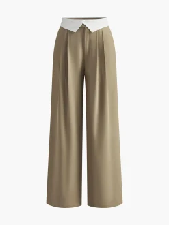Contrast Binding Wide-Leg Pants