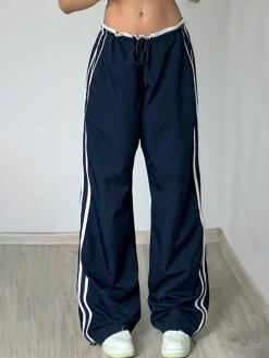 Contrast Binding Zipper Long Pants