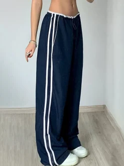 Contrast Binding Zipper Long Pants