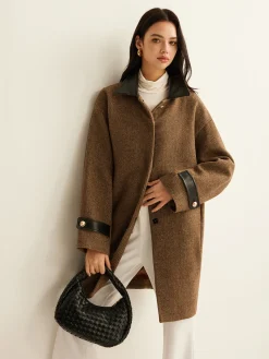 Contrast Collar Button Wool Coat