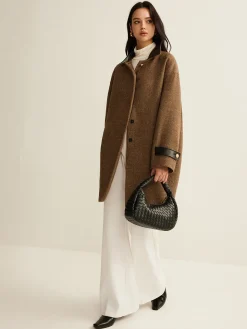 Contrast Collar Button Wool Coat