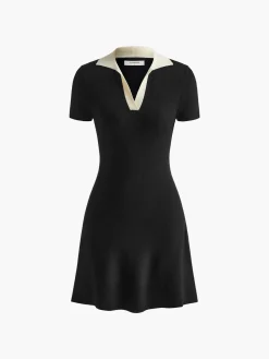 Contrast Collar Flowy Sweater Short Dress
