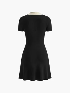 Contrast Collar Flowy Sweater Short Dress