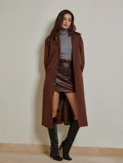 Contrast Collar Pleated Trench Coat