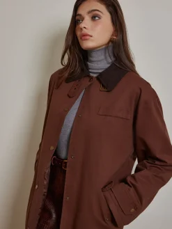 Contrast Collar Pleated Trench Coat