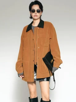 Contrast Collar Suede Blazer