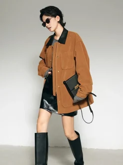 Contrast Collar Suede Blazer