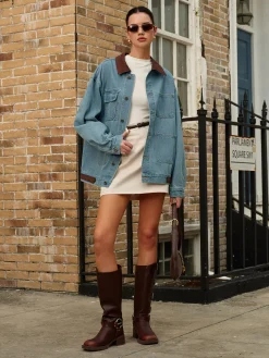 Contrast Collar Versatile Denim Jacket