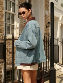 Contrast Collar Versatile Denim Jacket